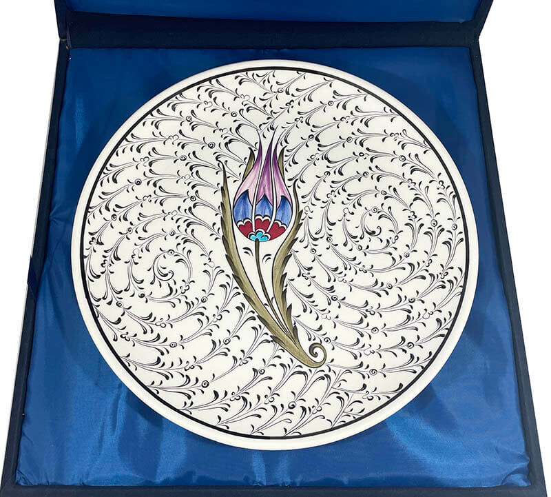 Birthday Gift Plum Tulip Motif Vip Iznik Tile Plate - 3