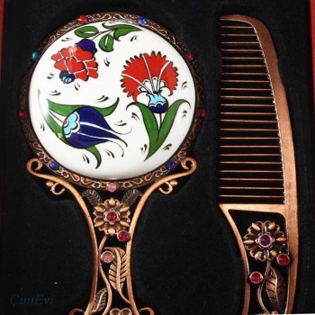 Bitkisel Desenli Çini Ayna Seti - Çini Evi (1)