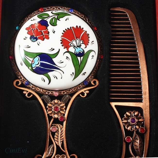 Bitkisel Desenli Çini Ayna Seti - 2