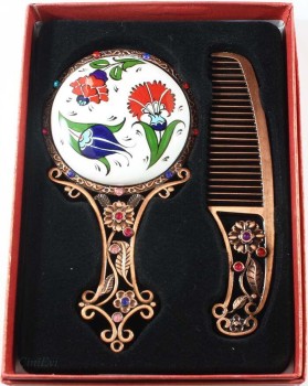 Bitkisel Desenli Çini Ayna Seti - Çini Evi