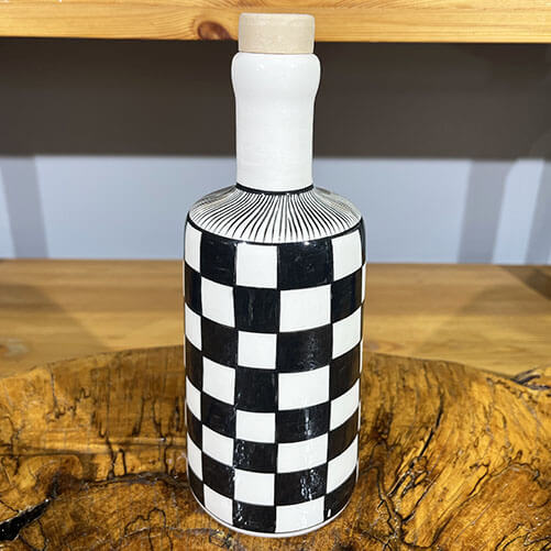 Black and White Square Patterned Oil Pot - 1
