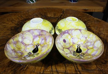 Black tulip pattern design bowl set - Çini Evi