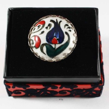 Blauer Iznik-Keramikring mit einzelner Tulpe - Çini Evi