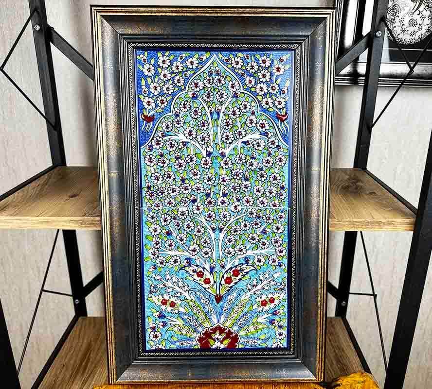 Iznik-Keramikpaneel mit blauem Lebensbaum, 20x40 cm - 1