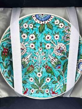 Blaugrund Nachtsgarten Motiv Iznik Keramik Vase und Teller Set Erstklassige Handarbeit - Çini Evi (1)