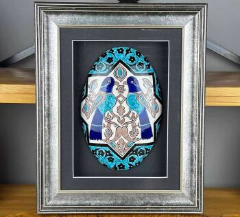 Blessed Guardian – Seljuk Bird Patterned Handmade Iznik Tile Panel with Matting - Çini Evi