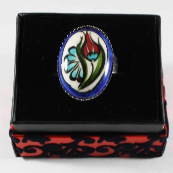 Blue and red pottery ring - 1