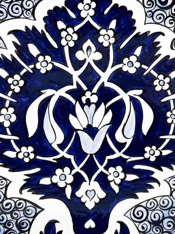 Blue and White 25 cm Iznik Ceramic Plate - 2