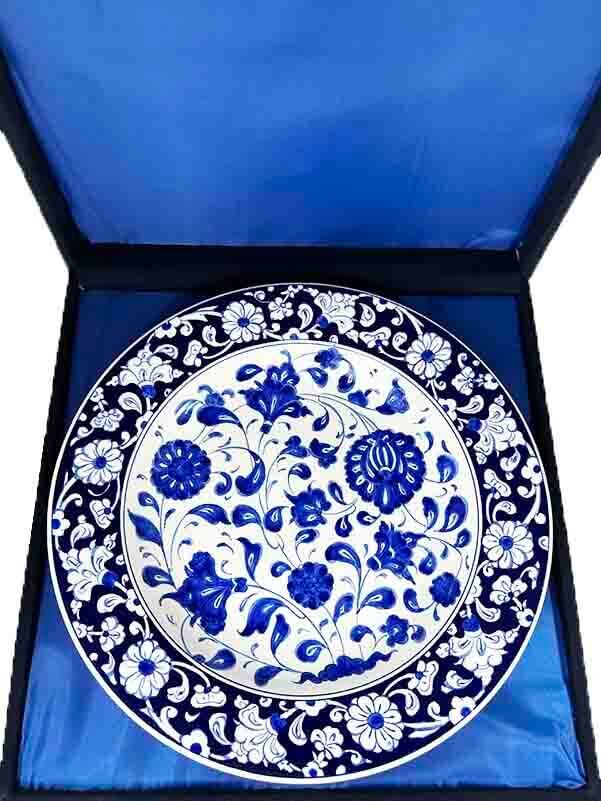 Blue and White Lotus Motif Iznik Ceramic Plate Gift for a District Governor - 3