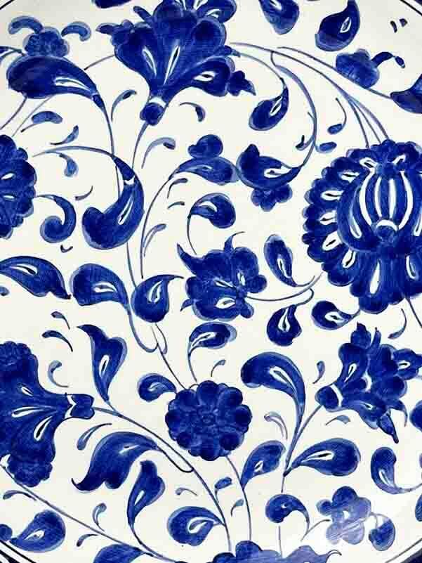 Blue and White Lotus Motif Iznik Ceramic Plate Gift for a District Governor - 2