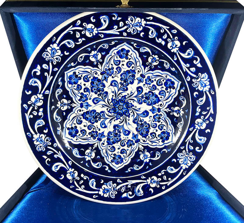 Blue and White Lotus Motif Iznik Tile Plate - 1