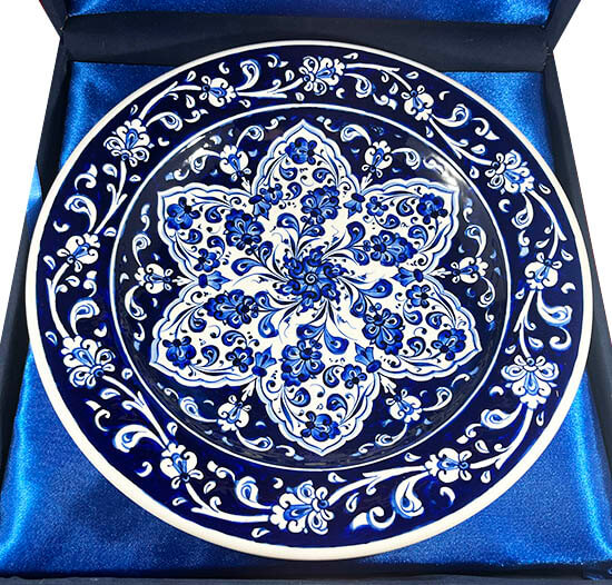 Blue and White Lotus Motif Iznik Tile Plate - 3
