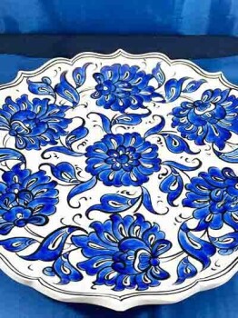 Blue and White Lotus Pattern Iznik Ceramic Plate - 3