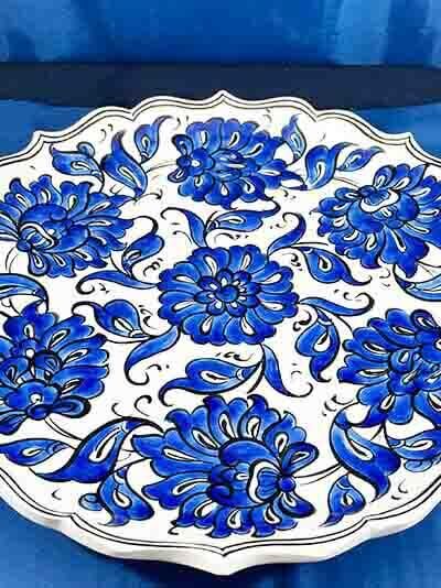 Blue and White Lotus Pattern Iznik Ceramic Plate - 3