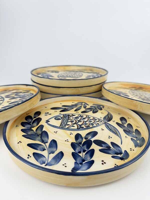 Blue Aquarium Fish Pattern 6-Piece Ceramic Dessert Plate Set - 4