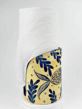 Blue Aquarium Fish Pattern Ceramic Paper Towel Holder - 3