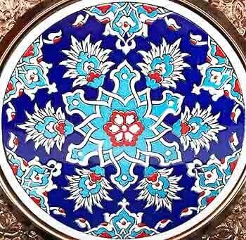 Blue Background Ceramic Patterned 25 cm Bronze Plate - 2