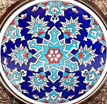 Blue Background Ceramic Patterned 25 cm Bronze Plate - 2