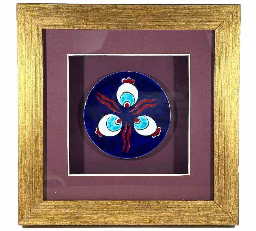 Blue Background Cintemani Motif Matted Iznik Ceramic Plaque - 1
