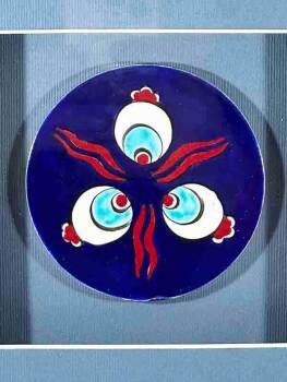 Blue Background Cintemani Motif Iznik Ceramic Plaque - 2