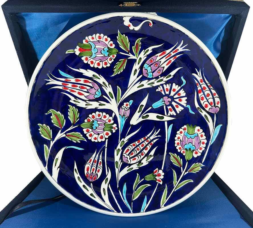 Blue Background Flower Garden Iznik Ceramic Plate - 1