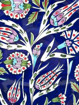 Blue Background Flower Garden Iznik Ceramic Plate - Çini Evi (1)