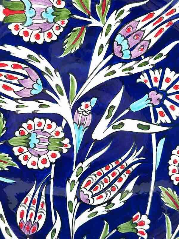 Blue Background Flower Garden Iznik Ceramic Plate - 2