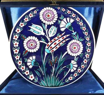 Blue Background Has Bahce Iznik Ceramic Plate - Çini Evi
