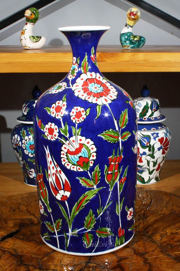 Blue Background Iznik Vase - 1