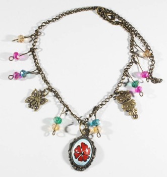 Blue Background & Red Clover Motif İznik Tile Anklet - Çini Evi