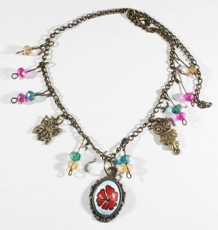 Blue Background & Red Clover Motif İznik Tile Anklet - 1