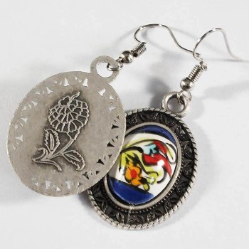 Blue Background Red Tulip Ceramic Earrings - 2