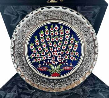 Blue Ground Tree of Life Silver Plate 25 cm - Çini Evi