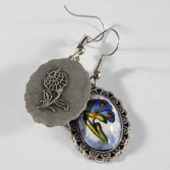 Blue Carnation Iznik Ceramic Earrings - 2