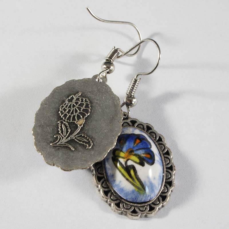 Blue Carnation Iznik Earrings - 2