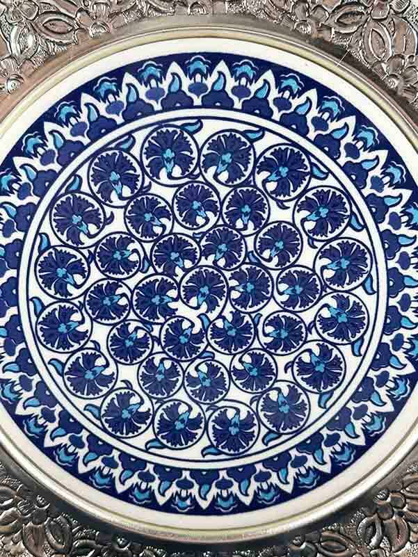 Blue Carnation Patterned Silver Decorative Plate - 2