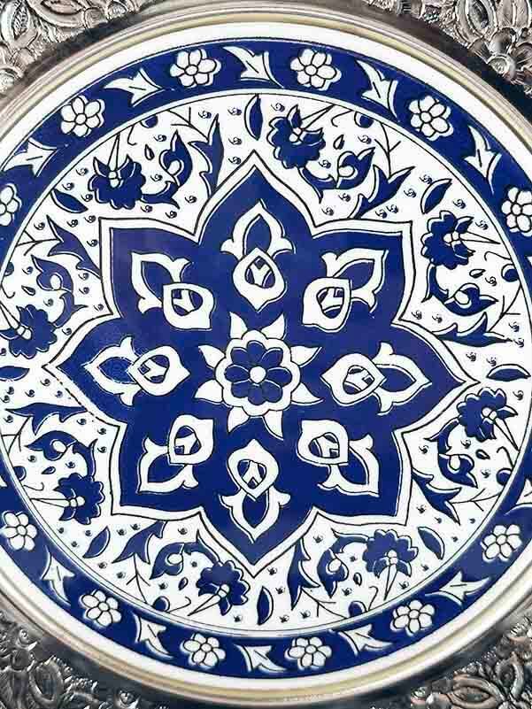 Blue Clover Patterned Silver Decorative Plate - 3