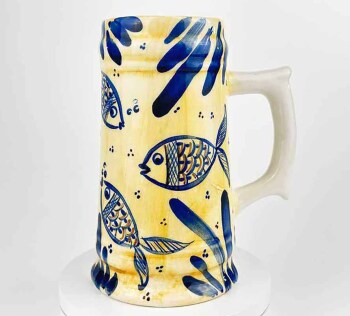 Blue Fish Motif Ceramic Mug with Handle - Çini Evi