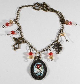 Blue Background Flower Garden Patterned Anklet - Çini Evi