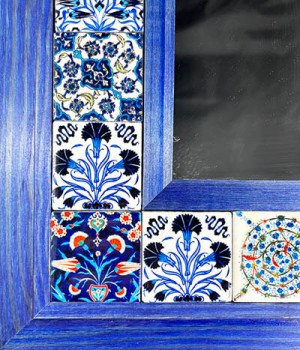 Blue Framed Ceramic Tile Pattern Mirror - 2