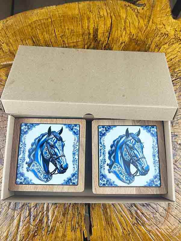Blue Horse Pattern Coaster Set - 3