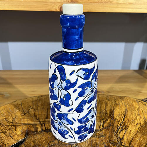 Blue Lotus Pattern Iznik Tile Olive Oil Bottle - 1