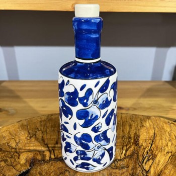 Blue Lotus Pattern Iznik Tile Olive Oil Bottle - 2
