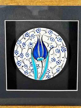 Blue Tulip Motif Iznik Ceramic Plaque - 2