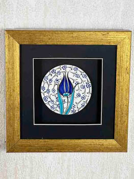 Blue Tulip Motif Iznik Ceramic Plaque - 5