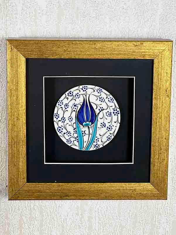Blue Tulip Motif Iznik Ceramic Plaque - 5
