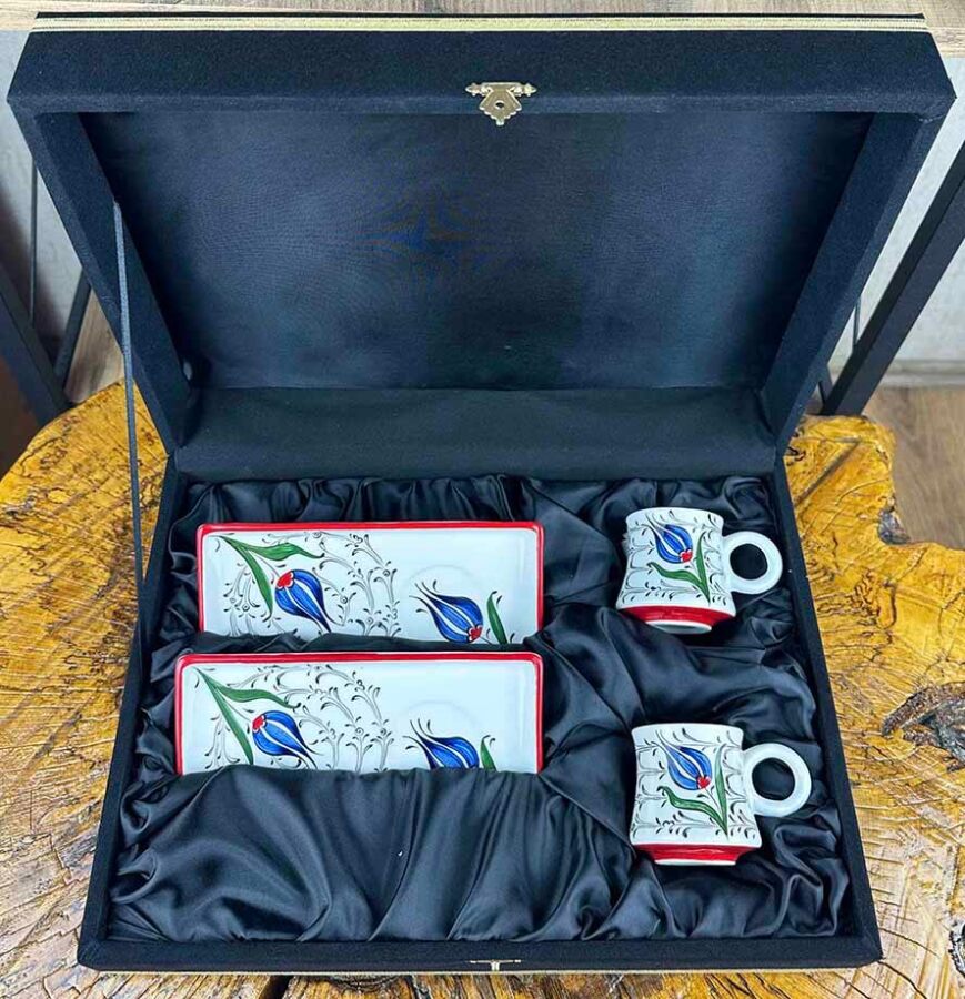 Blue Tulip Pattern Iznik Ceramic Coffee Presentation Set – Special Gift - 4