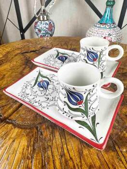 Blue Tulip Pattern Iznik Ceramic Coffee Presentation Set – Special Gift - Çini Evi (1)