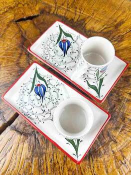 Blue Tulip Pattern Iznik Ceramic Coffee Presentation Set – Special Gift - 3