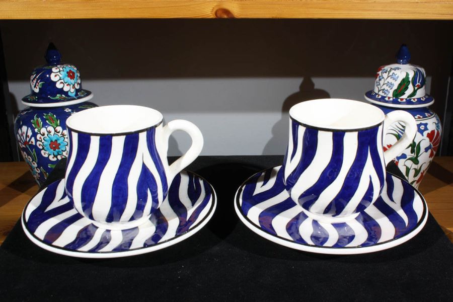 Blue and White Iznik Ceramic Coffee Set - 1